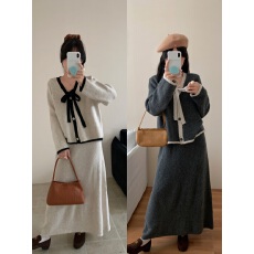 批发2025秋冬针织开衫香风套装气质显瘦<b class='q'>上衣</b>减龄<b class='q'>外套</b>半身裙毛衣两件套