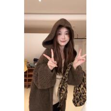 批发秋冬装慵懒风毛衣连帽<b class='q'>外套</b>女新款宽松针织开衫<b class='q'>中长款</b>上衣