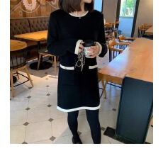 批发秋冬新款韩式慵懒风高级感中长款宽松显瘦裙长袖内搭时尚连衣裙女