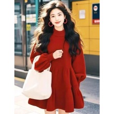 批发韩系半高领套头长袖<b class='q'>连衣裙</b><b class='q'>女</b>2025冬季新款慵懒松弛感时髦减龄裙子