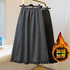批发实拍~微胖大码木耳边半身裙女秋<b class='q'>冬</b>加绒加厚保暖包臀裙中长款a字裙