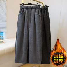 批发实拍微胖大码羊绒加绒加厚弯刀裤女<b class='q'>秋</b>冬软糯慵懒风休闲裤香蕉卫裤