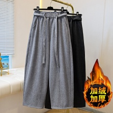 批发实拍微胖大码2025<b class='q'>秋</b>冬加厚保暖加绒弯刀休闲裤女香蕉卫裤直筒长裤