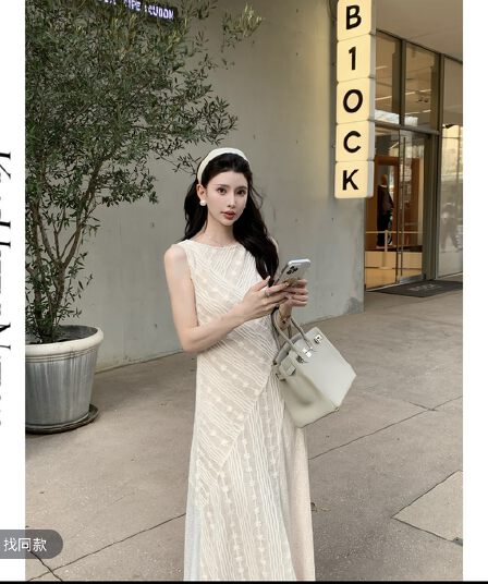 kun 황혼 비싼 가스 여성 주님 레이스 조각 민소매 여성 드레스 품격 a 단어 길이 치마 여름 새로운