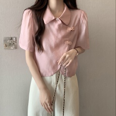 批发实拍～<b class='q'>大码</b>胖MM复古国风<b class='q'>雪纺</b><b class='q'>衫</b>夏季新款新中式别致短袖衬衫上衣女