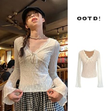 批发纯欲V领<b class='q'>蕾丝</b>打底衫女早春秋冬大衣内搭长袖小衫高级感修身t恤上衣