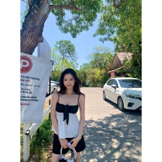 批发番茄侠 珍妮同款<b class='q'>双层</b><b class='q'>雪纺</b>微透缎面拼接吊带<b class='q'>背心</b><b class='q'>上衣</b>女