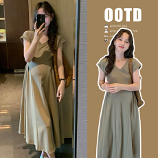 2026夏时尚设计感气质束腰显瘦遮肚孕妇连衣裙