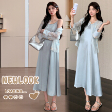 批发现2026夏温柔风轻纱刺绣防晒开衫+缎面吊带长裙<b class='q'>宽松</b>显瘦孕妇套装