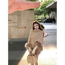 韩系毛毛长袖高领毛衣女秋季温柔甜美千金风宽松显瘦气质外搭上衣