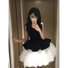 批发富家千金气质公主蓬蓬<b class='q'>连衣裙</b>女春秋2026新款丝绒拼接网纱无袖短裙