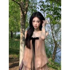 批发甜美纯欲风蝴蝶结波点吊带连衣裙女夏季显瘦设计感短裙花苞裙套装