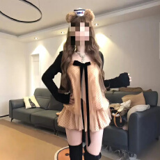 批发甜美纯欲风蝴蝶结波点吊带开衫纱网蛋糕裙女夏季显瘦花苞短裙套装