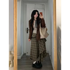 批发原版品质 三件套女韩系秋冬新款西装麂皮<b class='q'>外套</b>打底上衣格纹半身裙