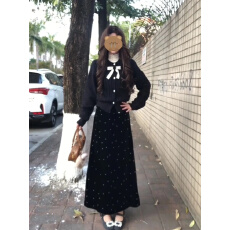 批发法式淑<b class='q'>女</b>三件<b class='q'>套装</b>温柔风针织开衫搭配波点打底衫<b class='q'>女</b>冬季高腰半身裙