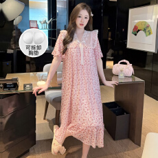 批发带可拆卸胸垫夏季宫廷风蕾丝甜美网纱仙女款家居服 M-XXL