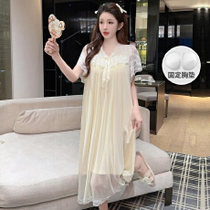 批发带可拆卸胸垫夏季宫廷风蕾丝甜美网纱仙女款家居服 M-XXL