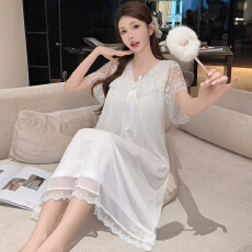批发带可拆卸胸垫夏季宫廷风蕾丝甜美网纱仙女款家居服 M-XXL