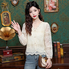 批发实拍已出货2026春季新款<b class='q'>长袖</b>蕾丝衫V领小个子上衣