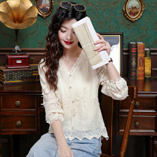 批发实拍2026春季新款绣花V领宽松<b class='q'>长袖</b><b class='q'>雪纺</b><b class='q'>衫</b>