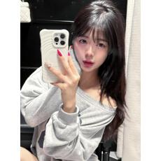 批发美式复古<b class='q'>印花</b>斜肩卫衣女秋冬宽松上衣