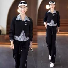 批发休闲<b class='q'>运动服</b>套装女春秋新款韩版洋气假两件<b class='q'>衬衫</b>卫衣显瘦时尚两件套
