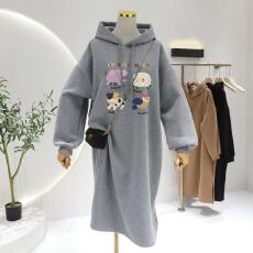 批发冬季韩版慵懒风卡通印花开叉<b class='q'>卫衣</b>裙