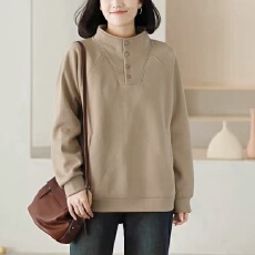 批发韩版时尚文艺卫衣春秋新款保暖百搭宽松休闲套头半高领长袖上衣