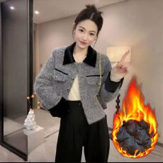 批发2025秋冬内里加厚新款<b class='q'>气质</b>高级短款上衣小香风轻奢小个子外套厚款