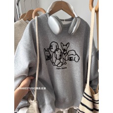 批发华棉复合-薄款310g加绒400g 圆领印花卫衣女秋冬装