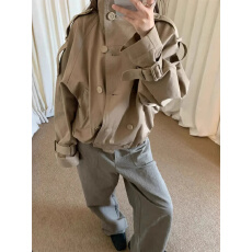 批发英伦风外套女2025秋冬新款气质名媛高级感轻奢双排扣立领<b class='q'>短款</b>风衣