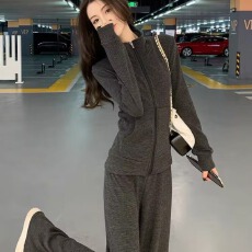 批发慵懒风休闲<b class='q'>运动服</b>套装女秋新款韩版<b class='q'>显瘦</b>卫衣阔腿裤两件套