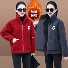 批发<b class='q'>妈妈</b>冬装棉衣加厚颗粒外套洋气新款秋冬加绒羊羔绒保暖棉袄棉服