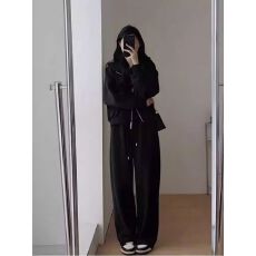 批发华棉复合 薄款/加绒 双拉链开衫卫衣<b class='q'>女</b>+长裤两件套<b class='q'>装</b>