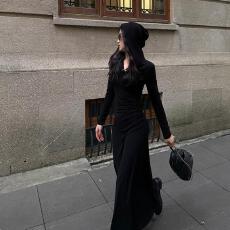 批发2025春秋<b class='q'>新款</b>法式高级感v领黑色连衣裙女御姐风修身内搭打底长裙