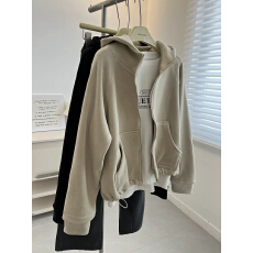 批发【澳粒绒】特大码300斤纯色双面绒<b class='q'>开衫</b>连帽<b class='q'>卫衣</b>女拉