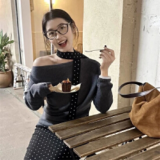 批发灰色斜肩<b class='q'>波点</b>套装<b class='q'>连衣裙</b>子女早秋季2025新款高级感韩系穿搭两件套