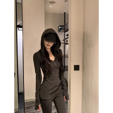 批发套装<b class='q'>女</b>2025秋冬季新款收腰修身连帽上衣外套微喇<b class='q'>休闲裤</b><b class='q'>长裤</b>两件