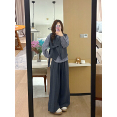 批发ootd穿搭2025秋季新款搭配一整套条纹<b class='q'>衬衫</b>马甲阔腿裤三件套