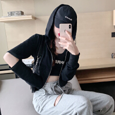 批发新款拉链开衫长袖短款连帽2025早秋<b class='q'>运动</b>休闲卫衣短款外套女