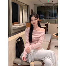 批发蝴蝶结系带修身显瘦长袖<b class='q'>T</b><b class='q'>恤</b>女秋季新款气质优雅百搭粉色上衣