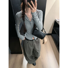 批发设计感连帽长袖外套女秋季chic拉链开衫上衣