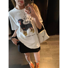 韩版纯棉100%棉韩系狗狗字母短袖T恤印花