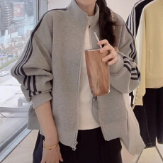 纯棉华棉复合春秋款百搭条纹韩版休闲长袖卫衣宽松开衫短款外套