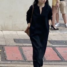 批发春秋新款高级感气质连衣裙女胖mm时尚设计感宽松遮肉显瘦长款裙