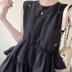 批发【酷丝棉】2026<b class='q'>夏季</b>穿搭新款不规则荷叶边无袖<b class='q'>衬衫</b>女百搭上衣