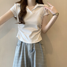 实拍 40支纯棉210克92棉/8氨纶polo领收腰短袖T恤