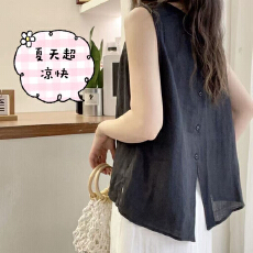 批发夏季新款宽松衬衫洋气小衫法式百搭圆领背心女人味遮肉无袖上衣