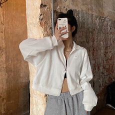 批发春季秋款<b class='q'>百搭</b>开衫新款辣妹短款上衣服拉链运动华夫格外套女