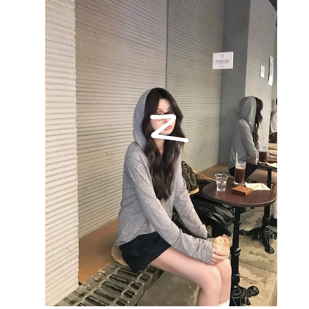 사람들 면 200그램 작은 대중 다용도 헨리 칼라 느슨함 후드 긴팔 티셔츠 여성 새로운 슬림해 보이는 맨위